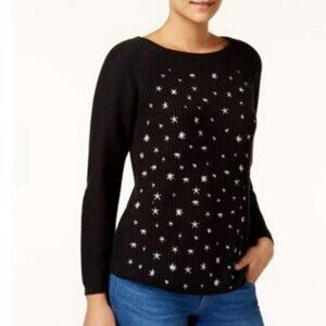 Style & Co Women’s Size Medium Star-Embroidered Black & White Pullover Sweater
